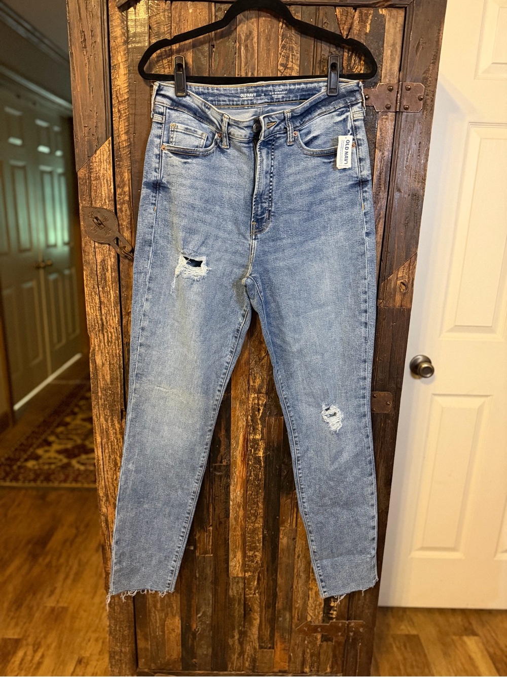 Old Navy 12 Tall O.G. Straight Jeans High Rise Distressed Raw Hem Stretch